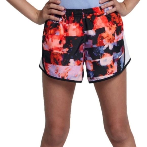 Nike Girls Running Dri-fit Large 4” Inseam Floral Black Pink NWT - Picture 1 of 7